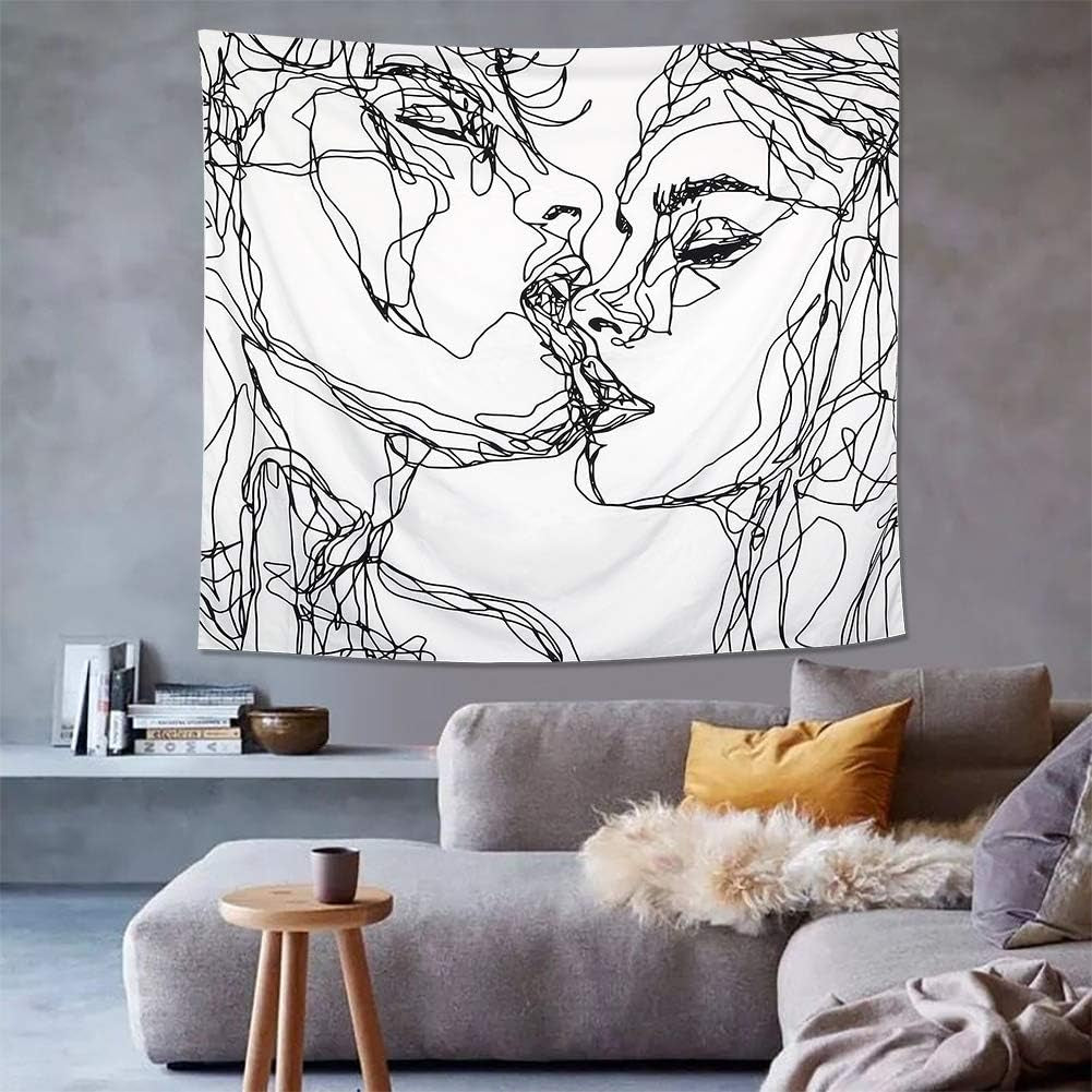 Wandtapijt lomohoo abstracte schets kunst zwart wit kussen Wonen - Accessoires en Decoratie Naty Shop