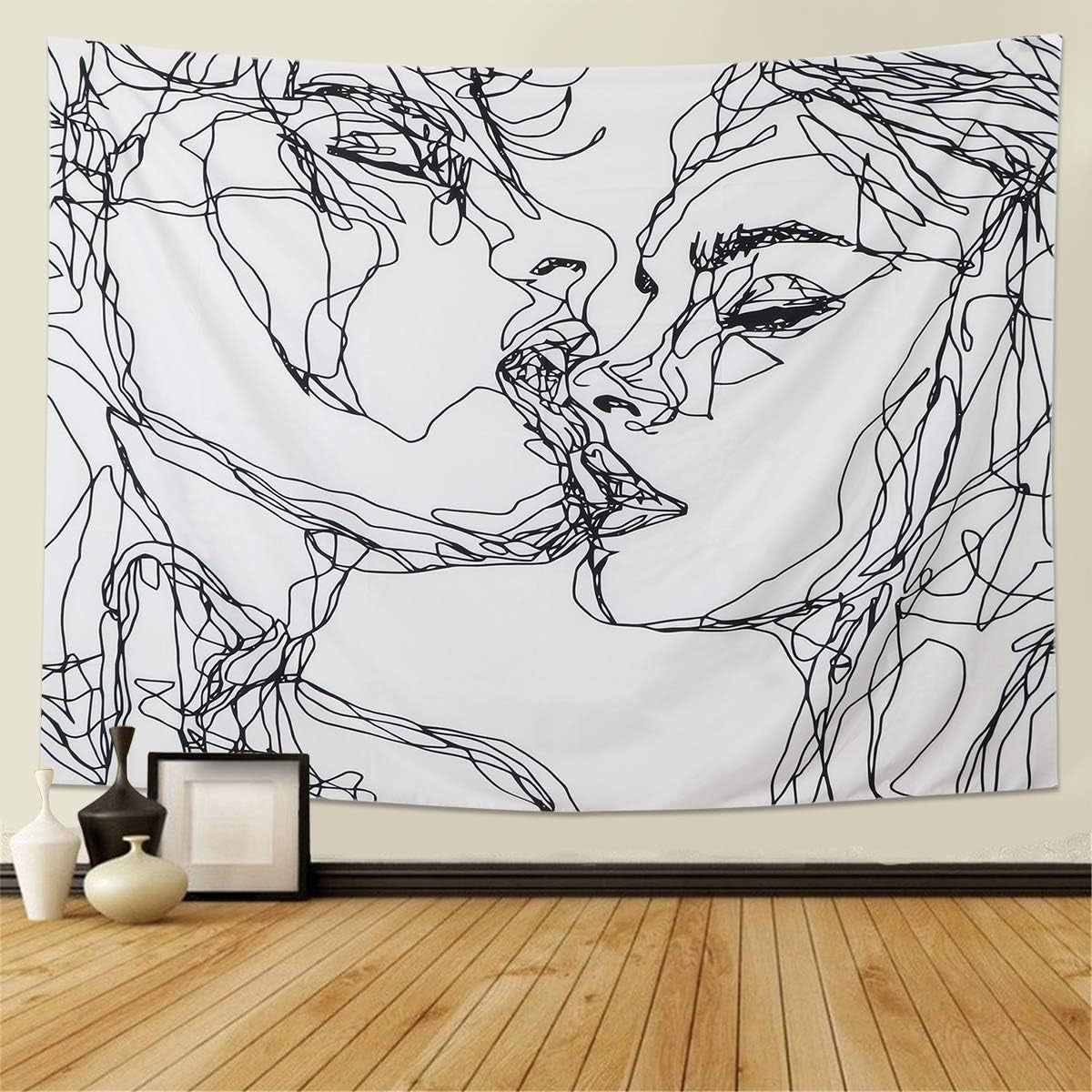 Wandtapijt lomohoo abstracte schets kunst zwart wit kussen Home - Accessoires en Decoratie Naty Shop Abstracte schets kunst 130L X 150B Cm