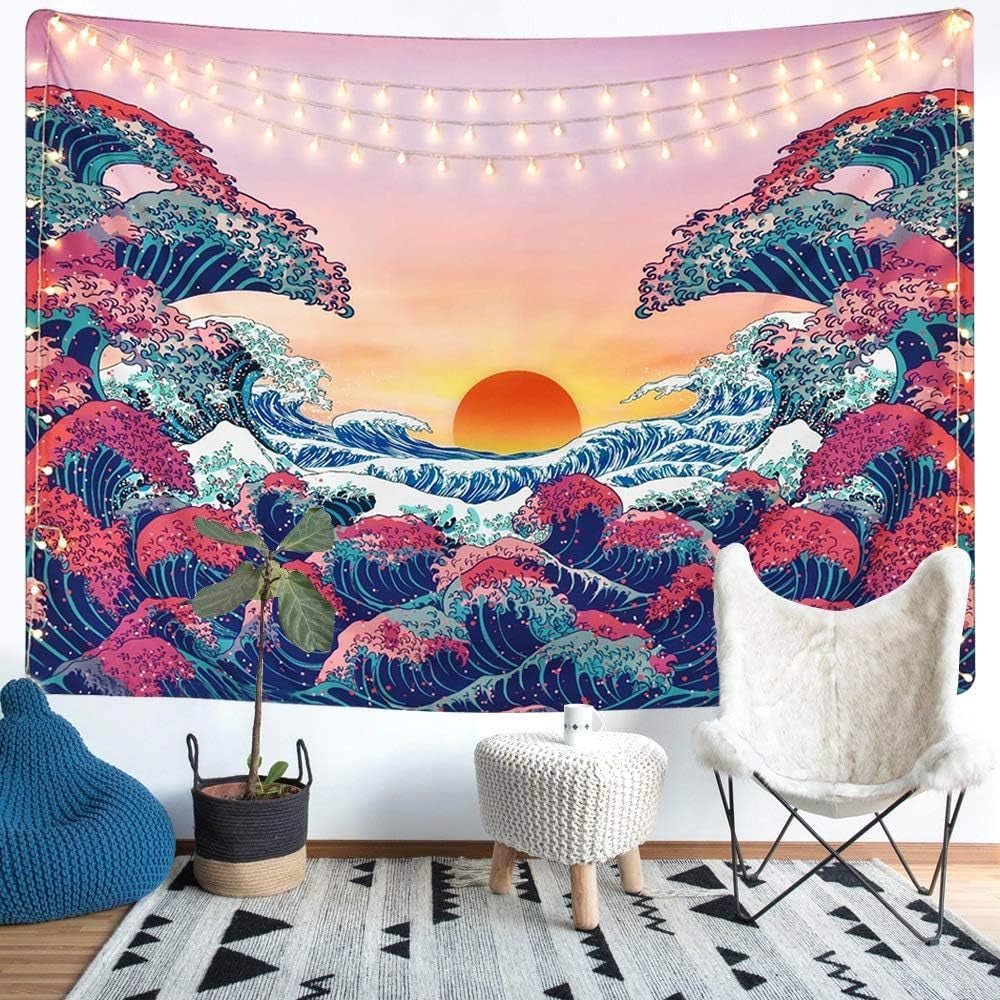 Wandtapijt lomohoo abstracte schets kunst zwart wit kussen Home - Accessoires en Decoratie Naty Shop Ocean Wave Oranje 150L X 130B Cm