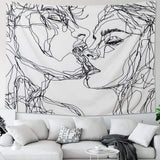 Wandtapijt lomohoo abstracte schets kunst zwart wit kussen Wonen - Accessoires en Decoratie Naty Shop
