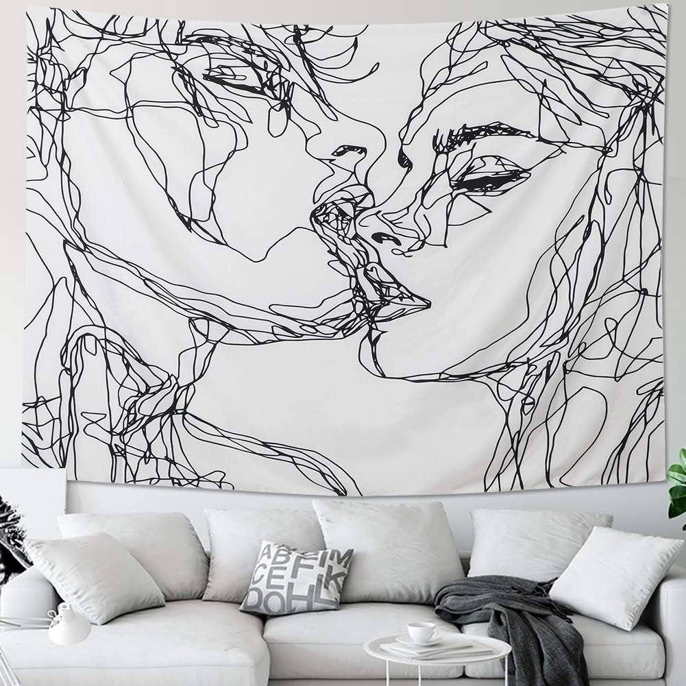 Wandtapijt lomohoo abstracte schets kunst zwart wit kussen Wonen - Accessoires en Decoratie Naty Shop