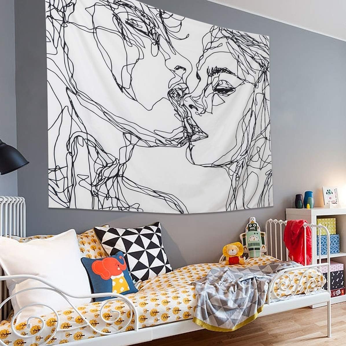 Wandtapijt lomohoo abstracte schets kunst zwart wit kussen Wonen - Accessoires en Decoratie Naty Shop