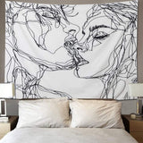 Wandtapijt lomohoo abstracte schets kunst zwart wit kussen Wonen - Accessoires en Decoratie Naty Shop