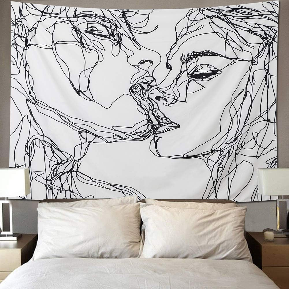 Wandtapijt lomohoo abstracte schets kunst zwart wit kussen Wonen - Accessoires en Decoratie Naty Shop