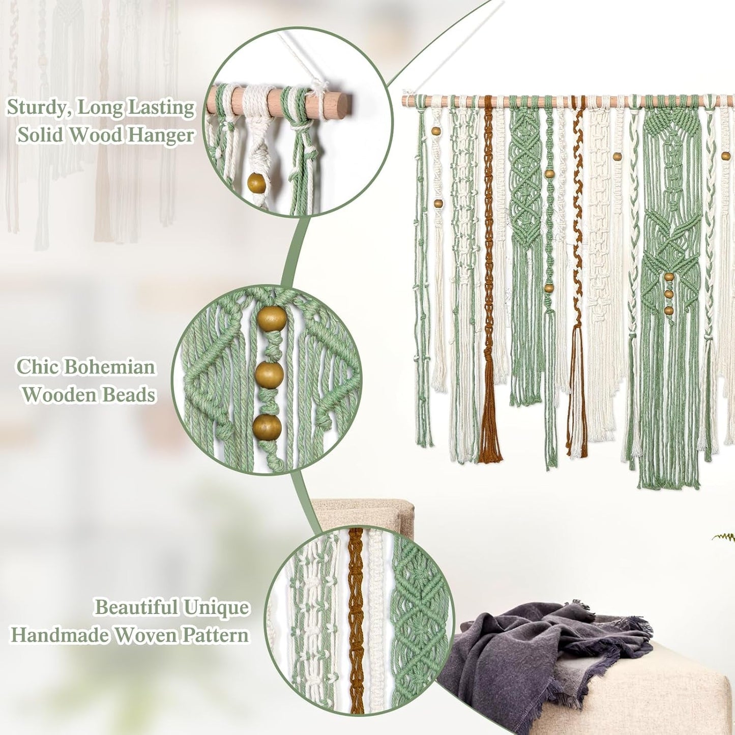 Wandtapijt lomohoo groot deco groen esthetisch geweven Woning - Accessoires en Decoratie Naty Shop