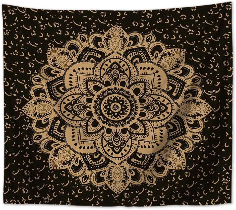 Majami Indiase mandala wandtapijt zwart goud polyester canvas Home - Accessoires en Decoratie Naty Shop Standaardtitel