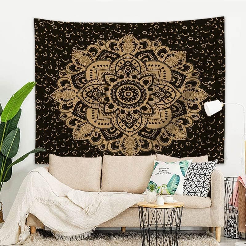 Majami Indiase mandala wandtapijt zwart goud polyester canvas Home - Accessoires en Decoratie Naty Shop