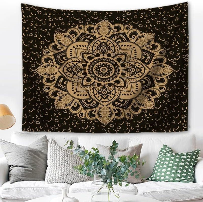 Majami Indiase mandala wandtapijt zwart goud polyester canvas Home - Accessoires en Decoratie Naty Shop