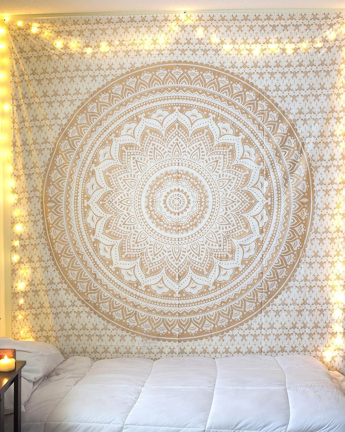 Mandala tapijt kamerdecoratie esthetisch goud wit canvas Home - Accessoires en Decoratie Naty Shop Standaardtitel
