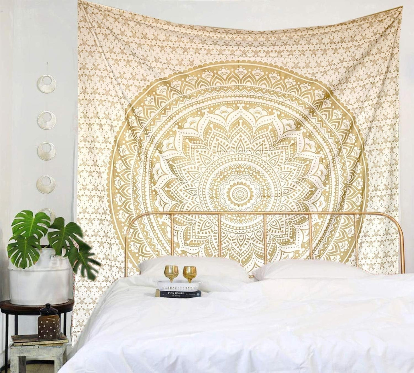 Mandala wandtapijt kamerdecoratie esthetisch goud wit canvas Home - Accessoires en Decoratie Naty Shop