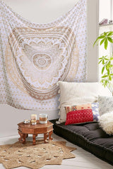 Mandala wandtapijt kamerdecoratie esthetisch goud wit canvas Home - Accessoires en Decoratie Naty Shop