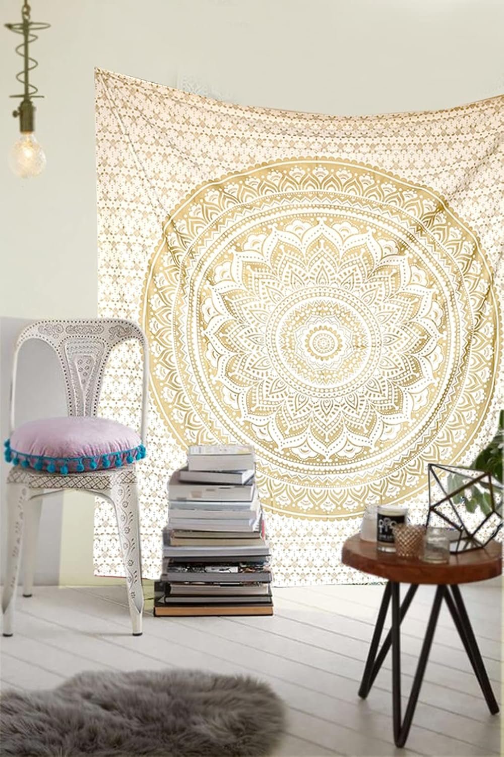 Mandala wandtapijt kamerdecoratie esthetisch goud wit canvas Home - Accessoires en Decoratie Naty Shop