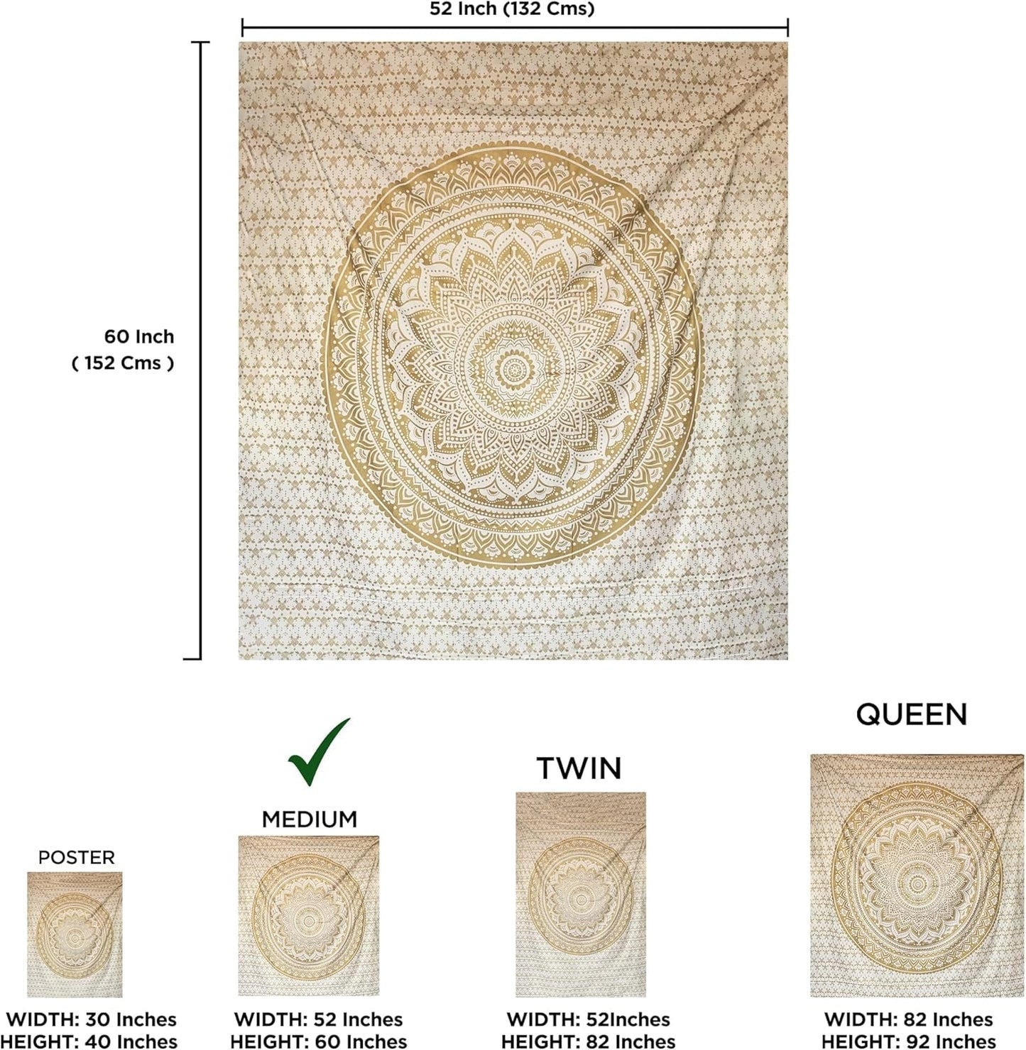 Mandala wandtapijt kamerdecoratie esthetisch goud wit canvas Home - Accessoires en Decoratie Naty Shop