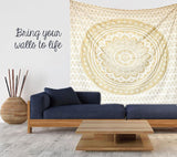 Mandala wandtapijt kamerdecoratie esthetisch goud wit canvas Home - Accessoires en Decoratie Naty Shop
