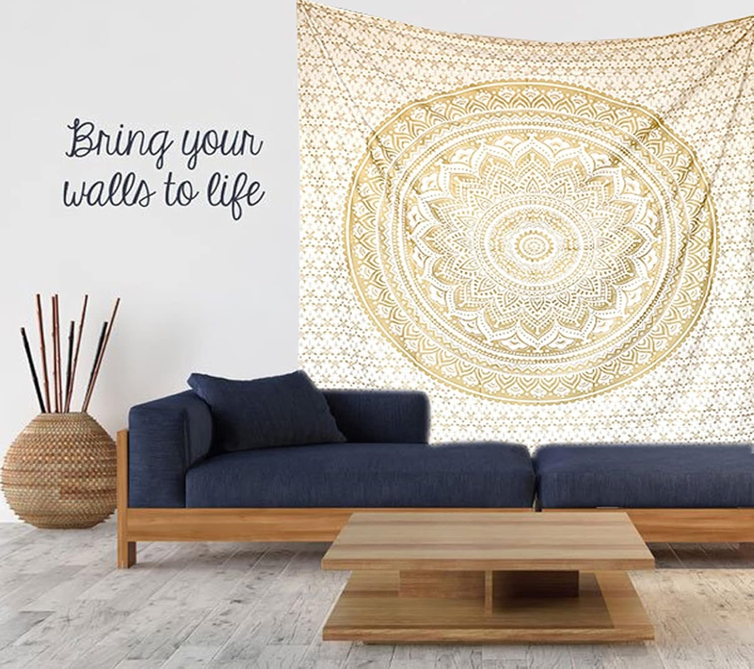 Mandala wandtapijt kamerdecoratie esthetisch goud wit canvas Home - Accessoires en Decoratie Naty Shop
