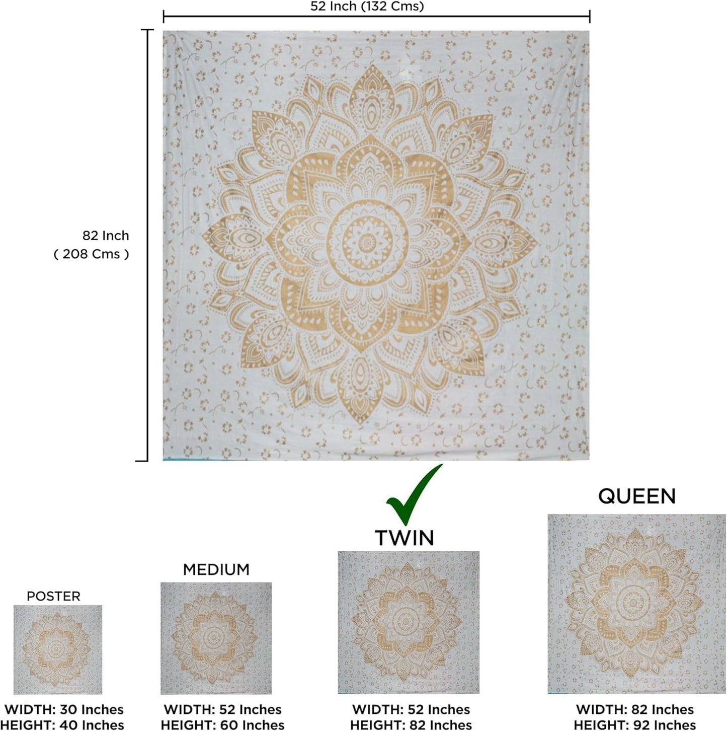 Wandtapijt mandala kamerdecoratie canvas wit goud Wonen - Accessoires en Decoratie Naty Shop
