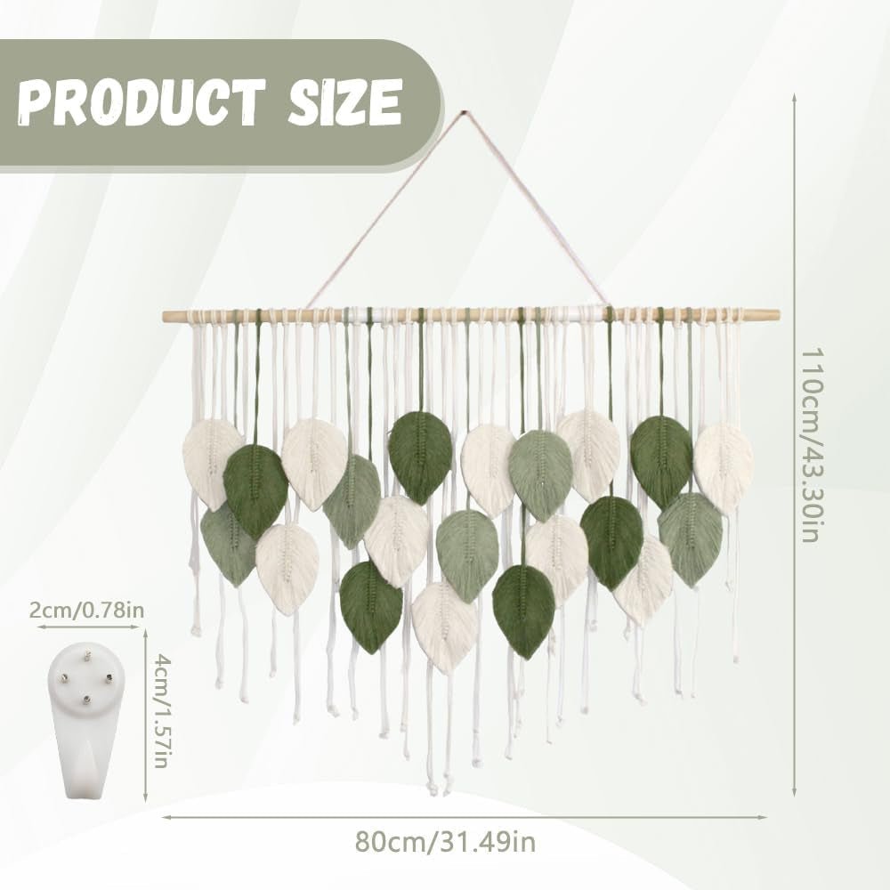 Groot wandtapijt kunst geweven handgemaakt kwastblad Home - Accessoires en Decoratie Naty Shop