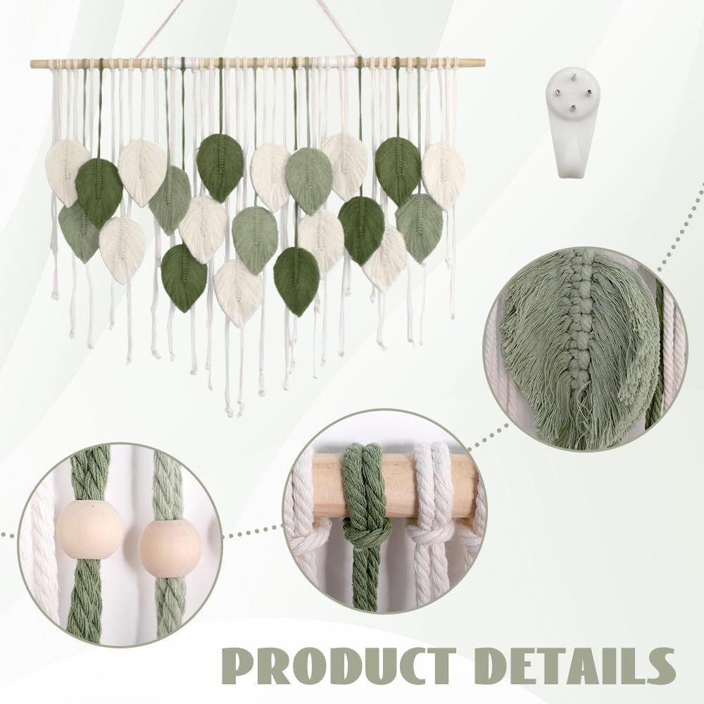 Groot wandtapijt kunst geweven handgemaakt kwastblad Home - Accessoires en Decoratie Naty Shop