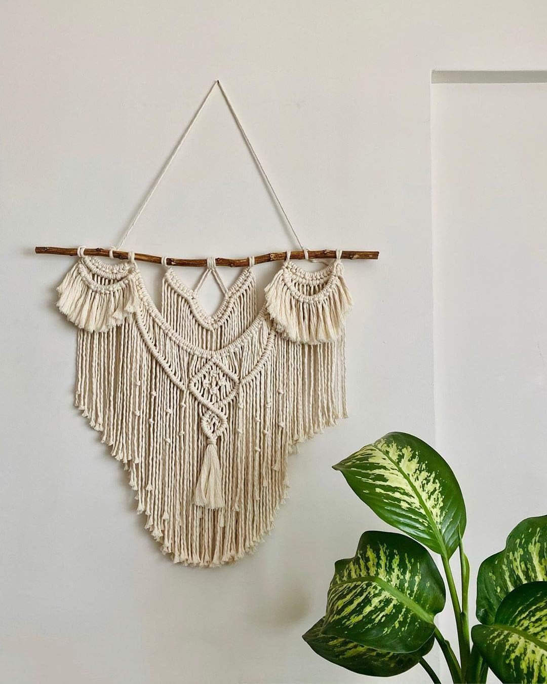 Groot natuurlijk Boheems drijfhouttapijt over het hoofdeinde Home - Accessoires en Decoratie Naty Shop
