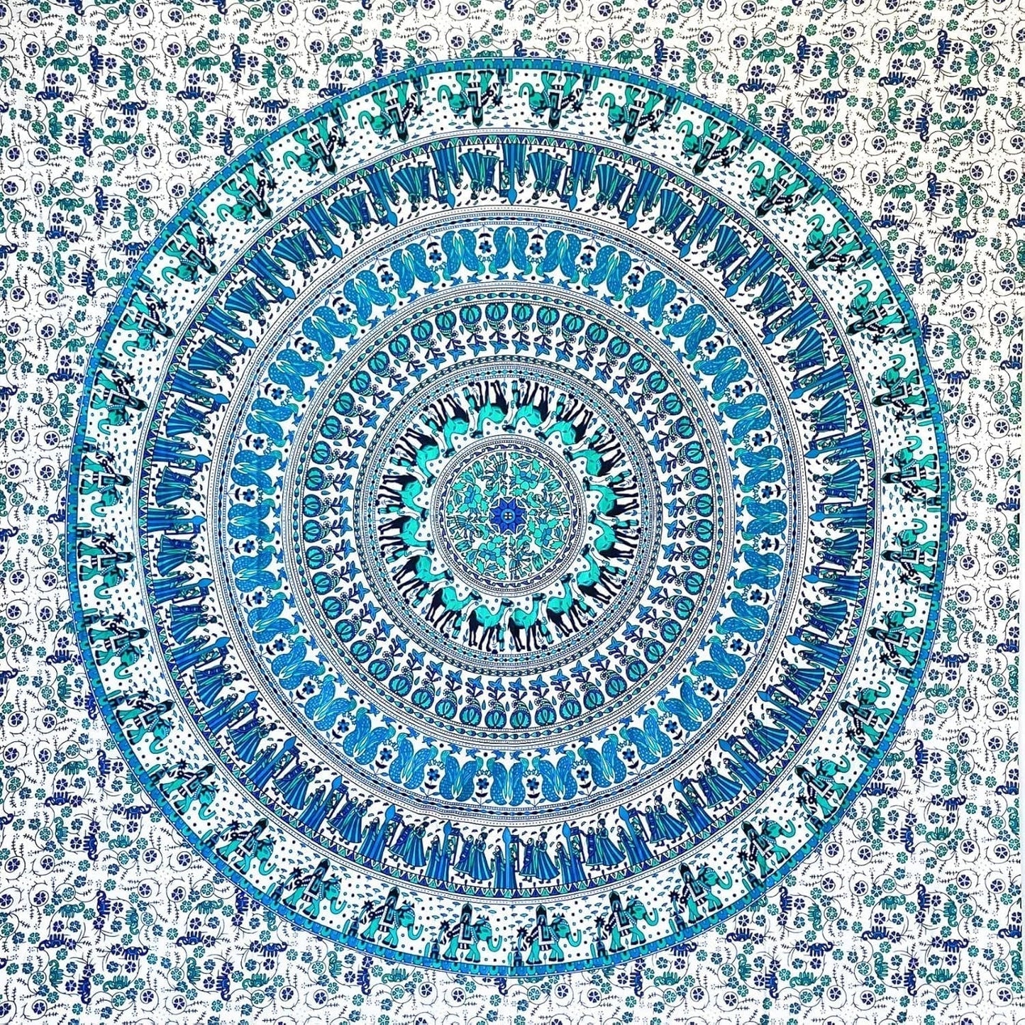 Wandkleed momomus mandala gekleurd katoen oosterse motieven Wonen - Accessoires en Decoratie Naty Shop Wit-blauw 135L X 210B Cm