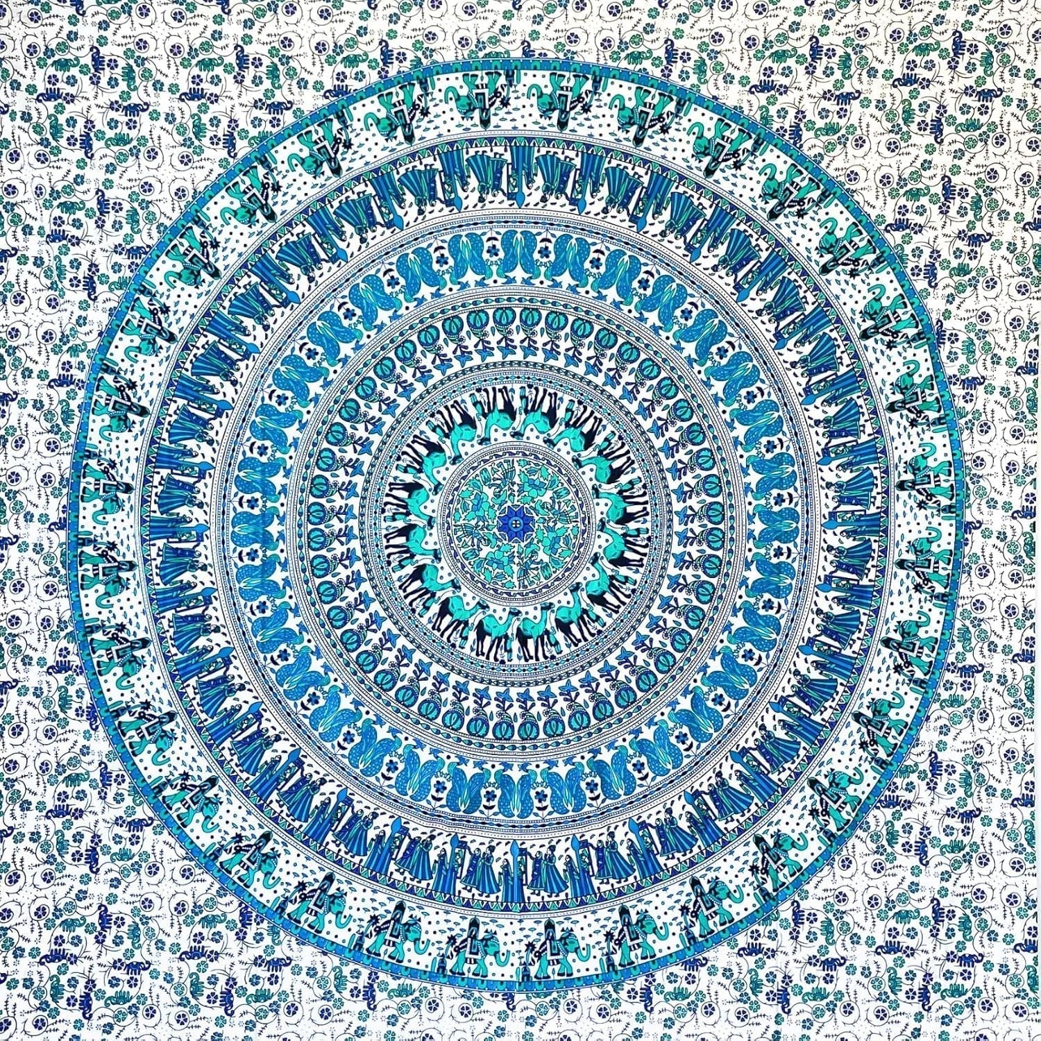 Wandkleed momomus mandala gekleurd katoen oosterse motieven Wonen - Accessoires en Decoratie Naty Shop Wit-blauw 135L X 210B Cm