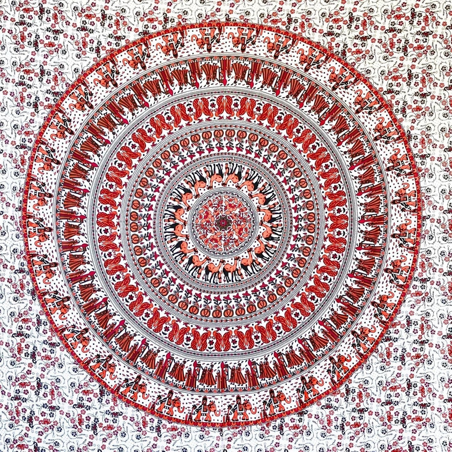 Wandkleed momomus mandala kleurrijk katoen oosterse motieven Wonen - Accessoires en Decoratie Naty Shop Wit-oranje 210L X 230B Cm