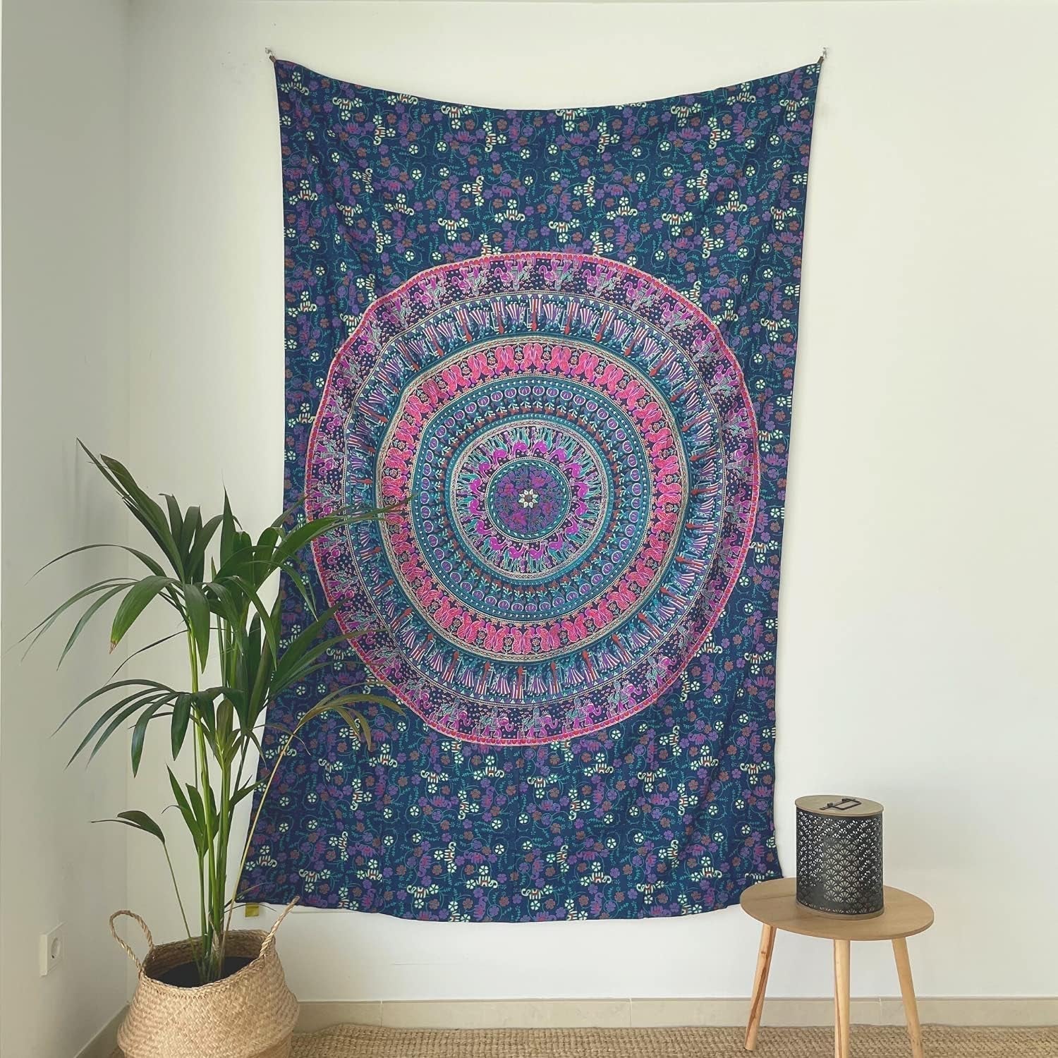 Wandtapijt momomus mandala gekleurd katoen oosterse motieven Wonen - Accessoires en Decoratie Naty Shop Violet A 135L X 210B Cm