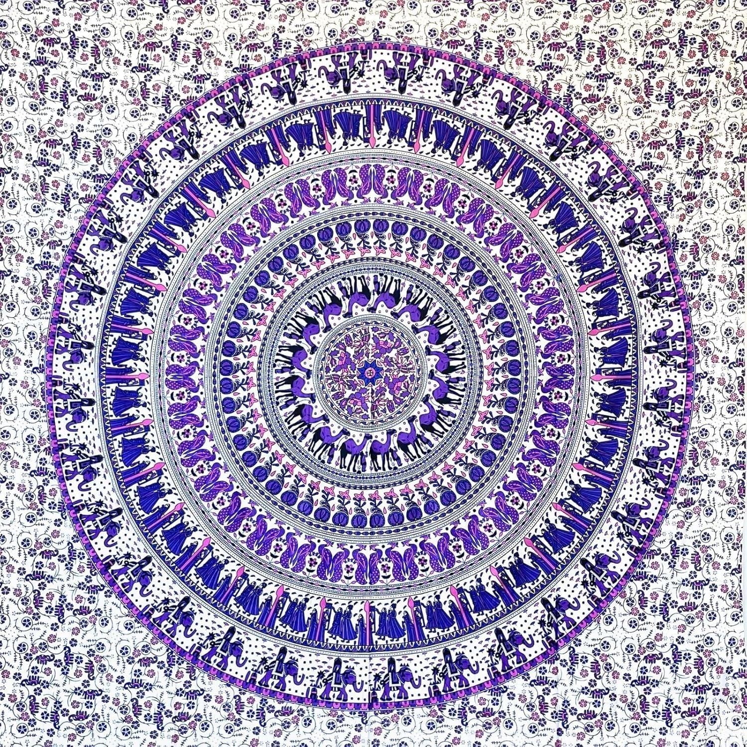 Wandkleed momomus mandala kleurrijk katoen oosterse motieven Wonen - Accessoires en Decoratie Naty Shop Wit-lila 135L X 210B Cm