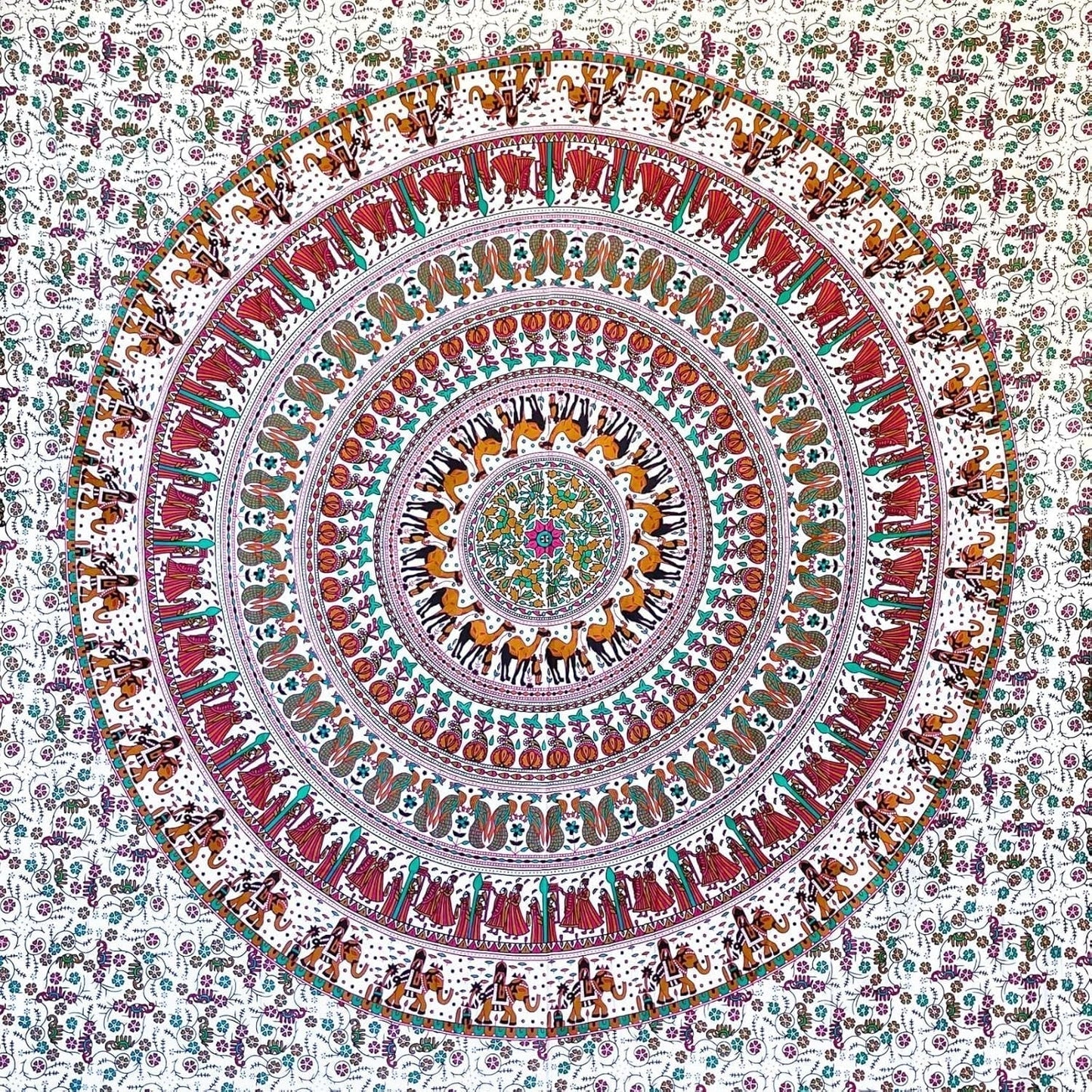 Wandtapijt momomus mandala kleurrijk katoen oosterse motieven Wonen - Accessoires en Decoratie Naty Shop Witbruin 210L X 230B Cm