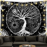 Wandtapijt zwart en wit levensboom wandtapijt maanstanden Wonen - Accessoires en Decoratie Naty Shop Levensboom 200L X 150B Cm