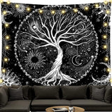 Wandtapijt zwart en wit levensboom wandtapijt maanstanden Wonen - Accessoires en Decoratie Naty Shop Levensboom 150L X 130B Cm