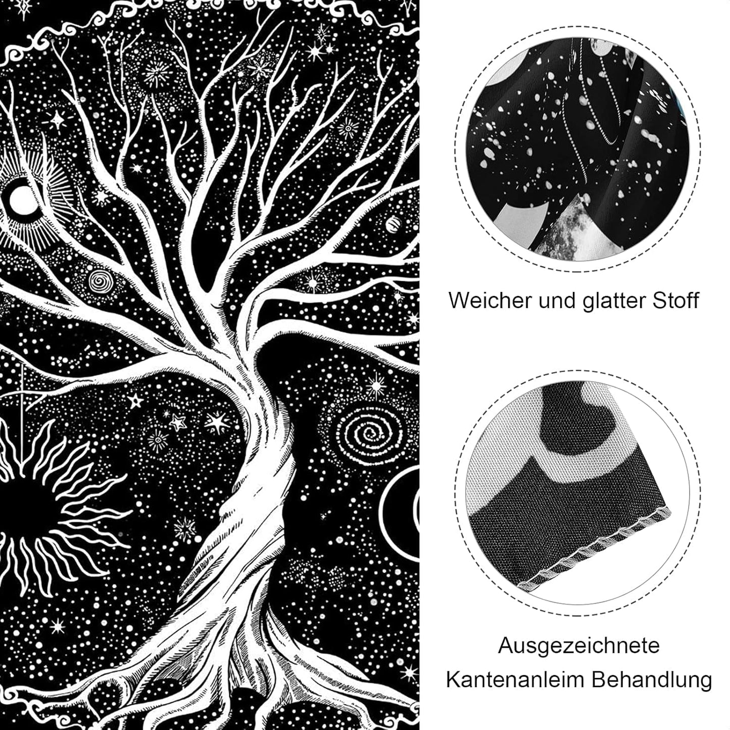 Wandtapijt zwart wit boom leven wandtapijt fasen maan Wonen - Accessoires en Decoratie Naty Shop