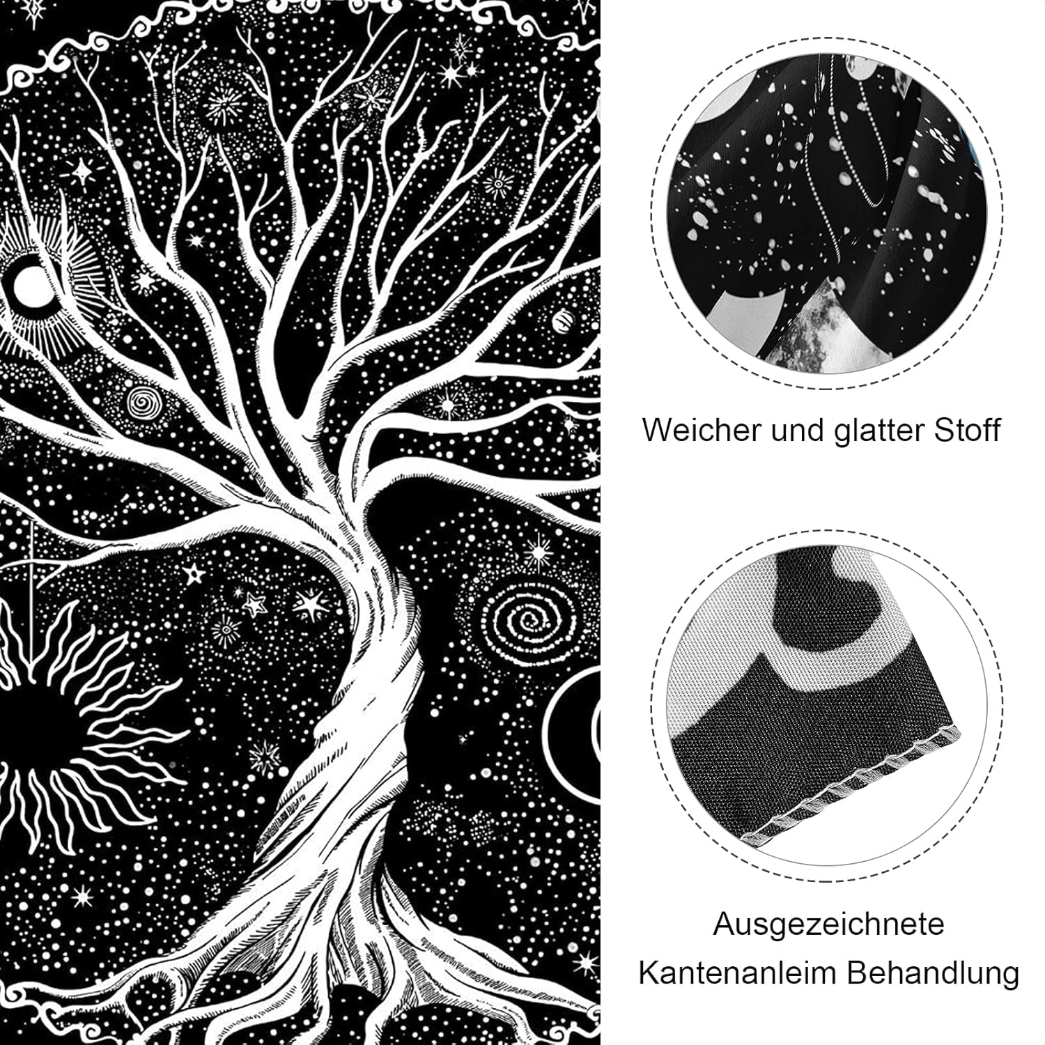Wandtapijt zwart wit boom leven wandtapijt fasen maan Wonen - Accessoires en Decoratie Naty Shop