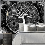 Wandtapijt zwart wit boom leven wandtapijt fasen maan Wonen - Accessoires en Decoratie Naty Shop