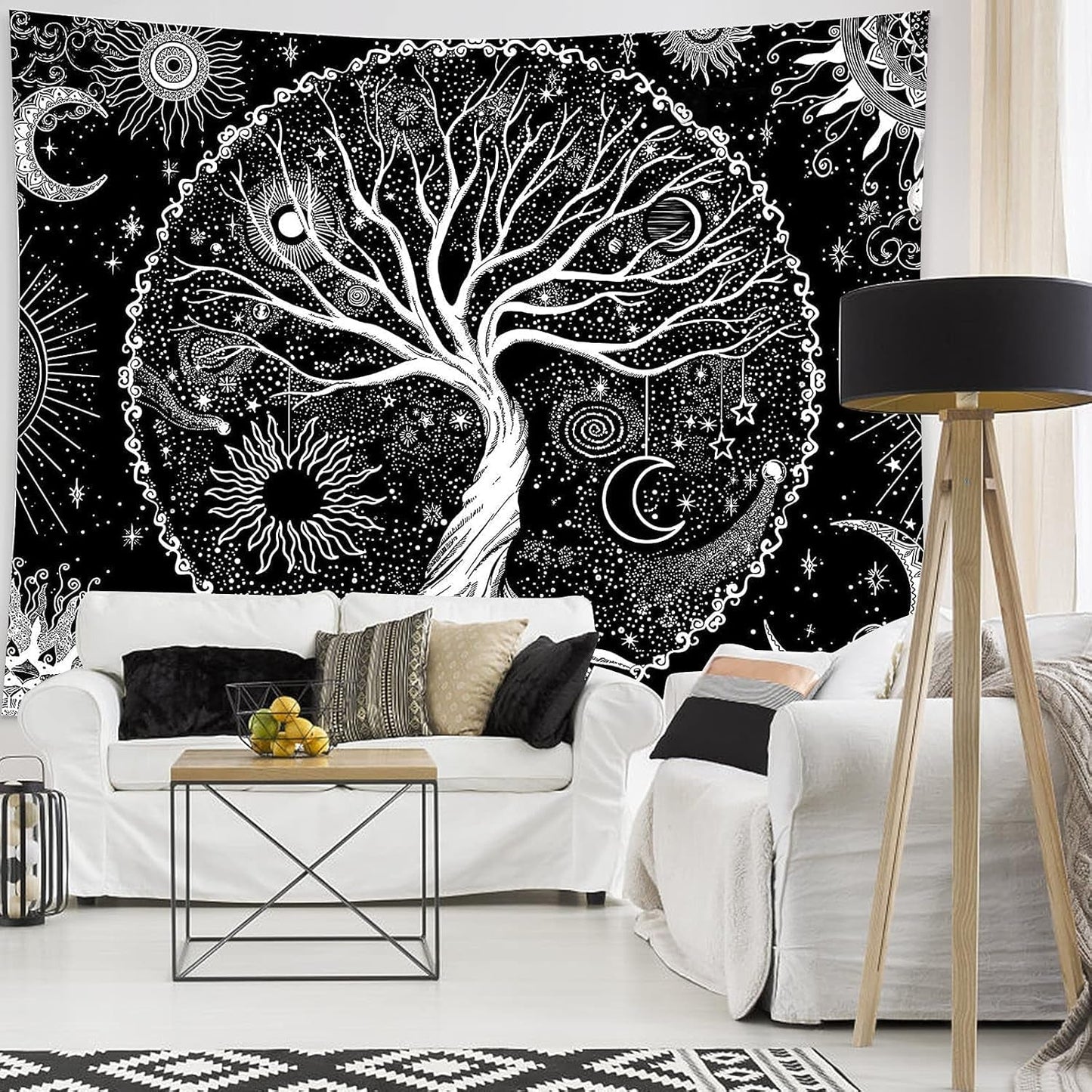 Wandtapijt zwart wit boom leven wandtapijt fasen maan Wonen - Accessoires en Decoratie Naty Shop