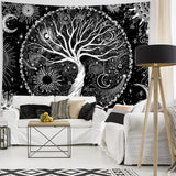 Wandtapijt zwart wit boom leven wandtapijt fasen maan Wonen - Accessoires en Decoratie Naty Shop