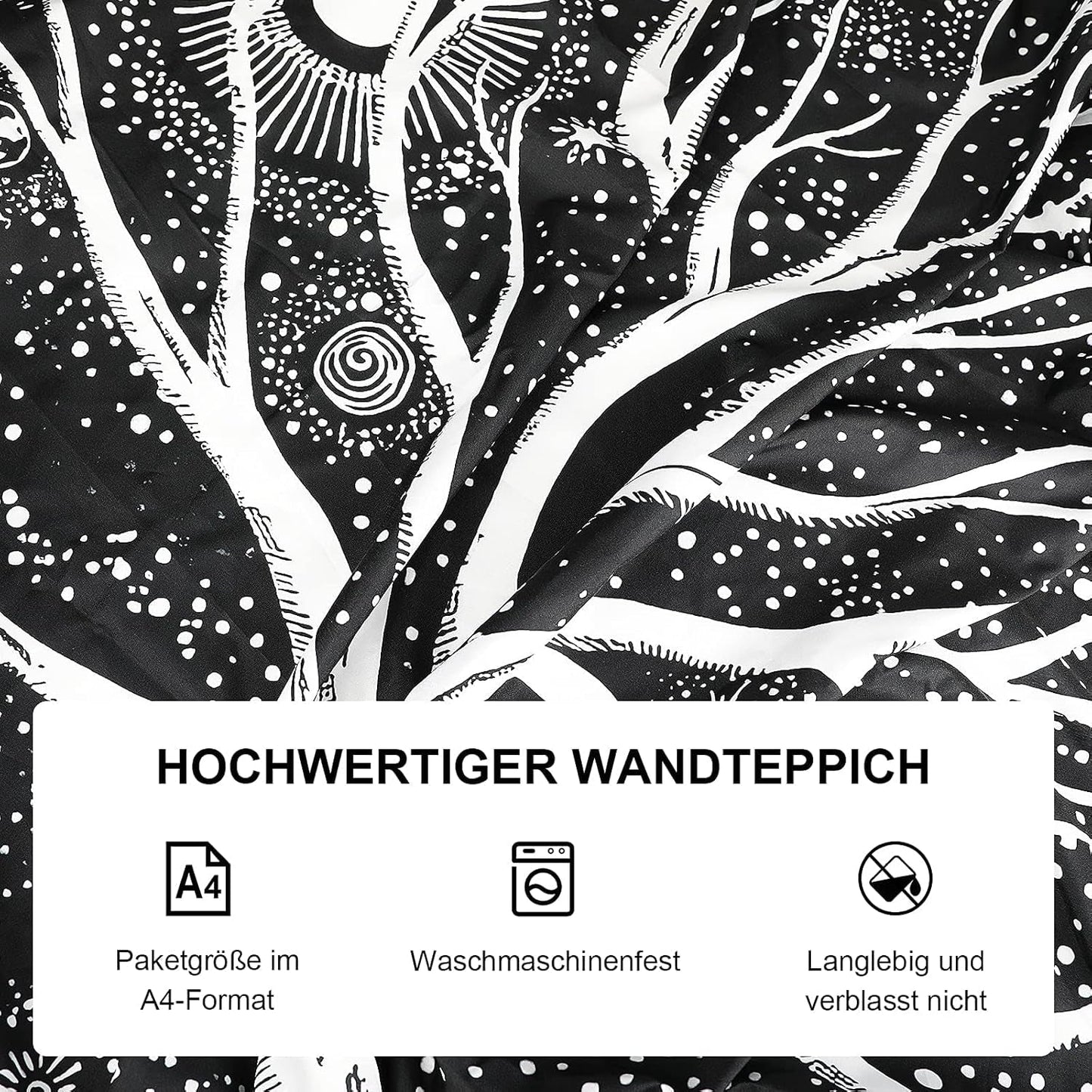 Wandtapijt zwart wit boom leven wandtapijt fasen maan Wonen - Accessoires en Decoratie Naty Shop