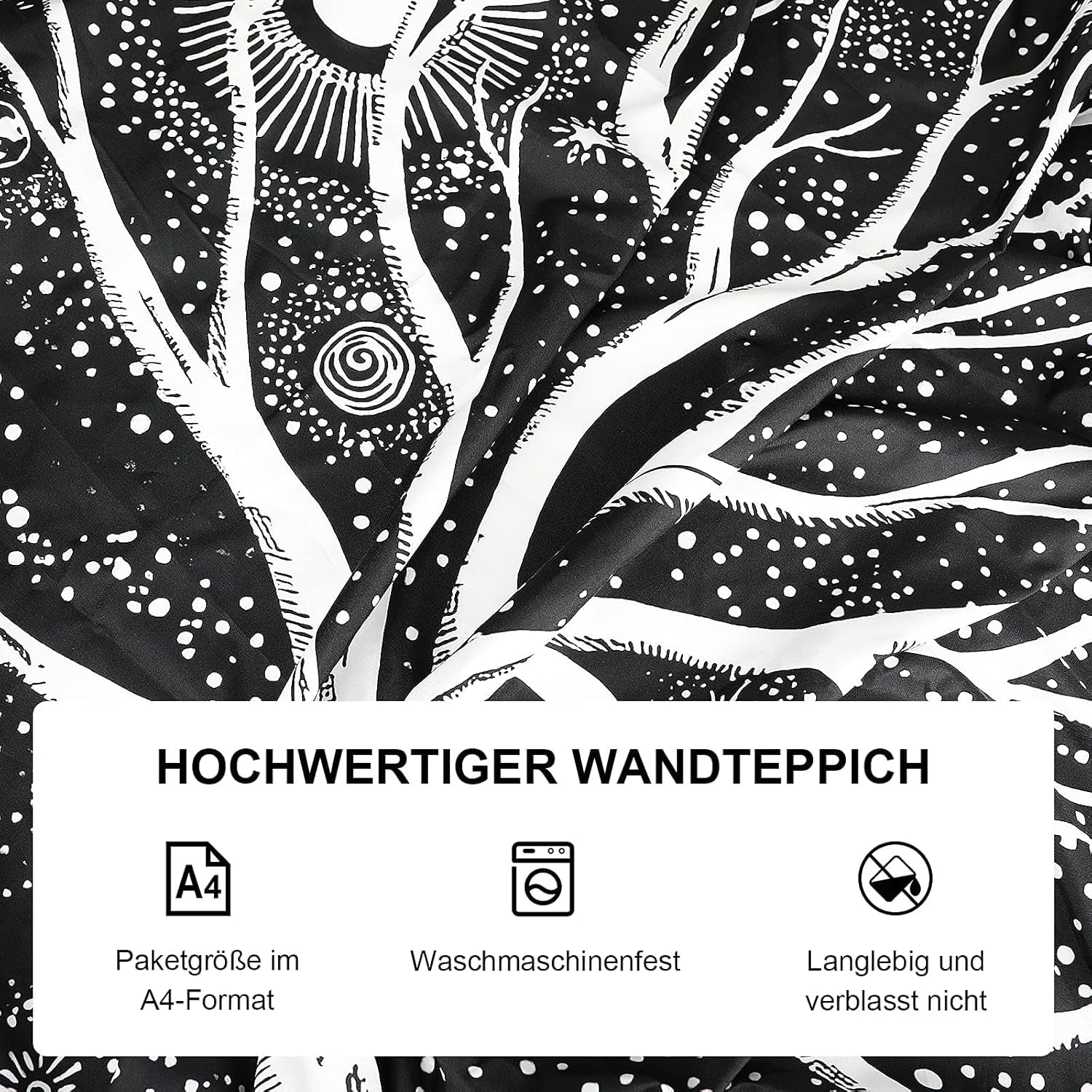 Wandtapijt zwart wit boom leven wandtapijt fasen maan Wonen - Accessoires en Decoratie Naty Shop