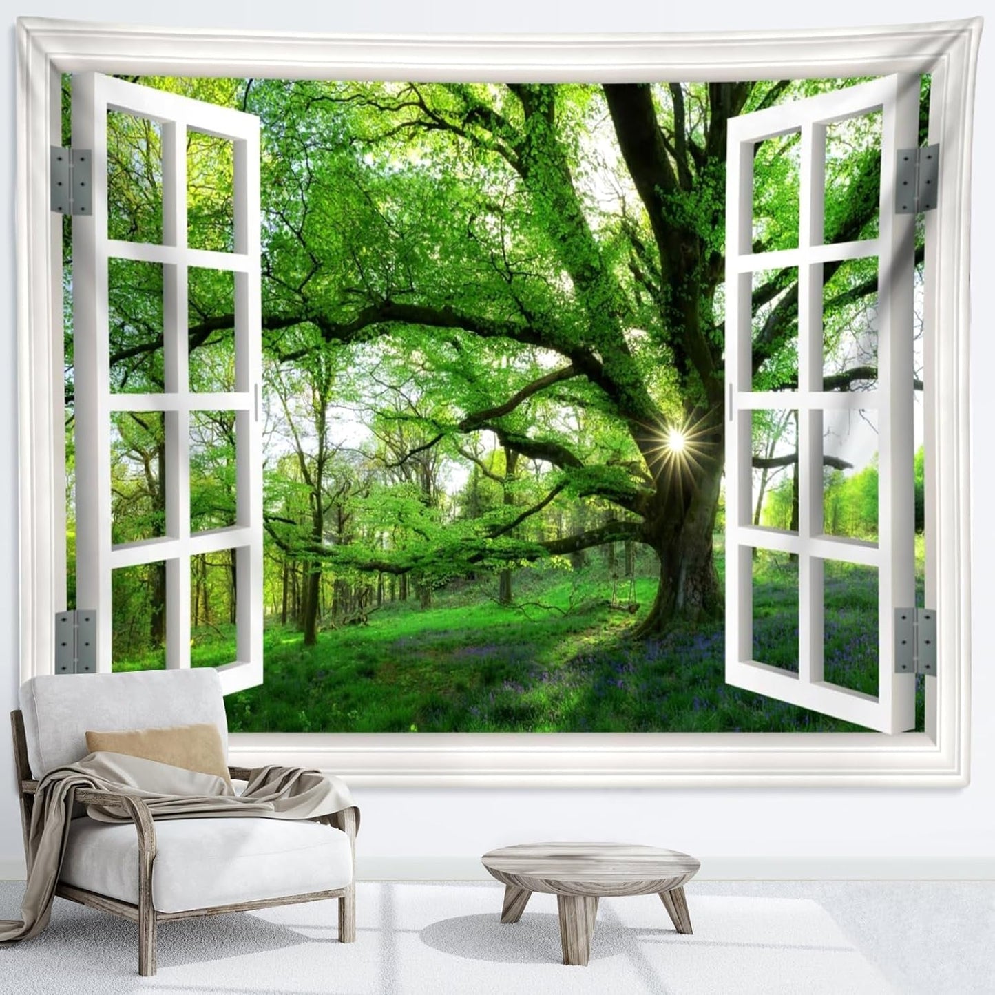 Wandtapijt jungle landschap xxl bos raamdoek Huis - Accessoires en Decoratie Naty Shop 240L X 220B Cm