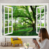 Wandtapijt jungle landschap xxl bos raamdoek Huis - Accessoires en Decoratie Naty Shop 350L X 256B Cm