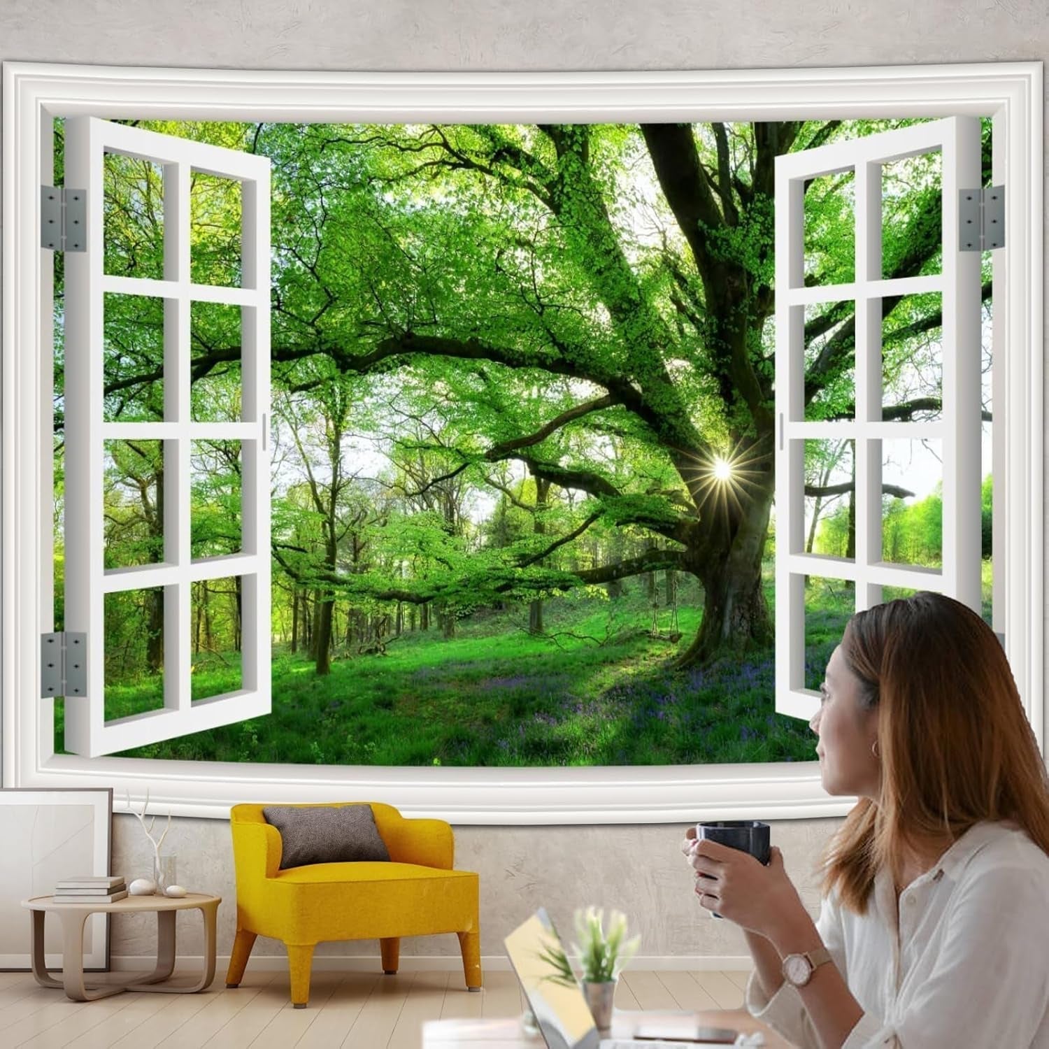 Wandtapijt jungle landschap xxl bos raamdoek Huis - Accessoires en Decoratie Naty Shop 350L X 256B Cm