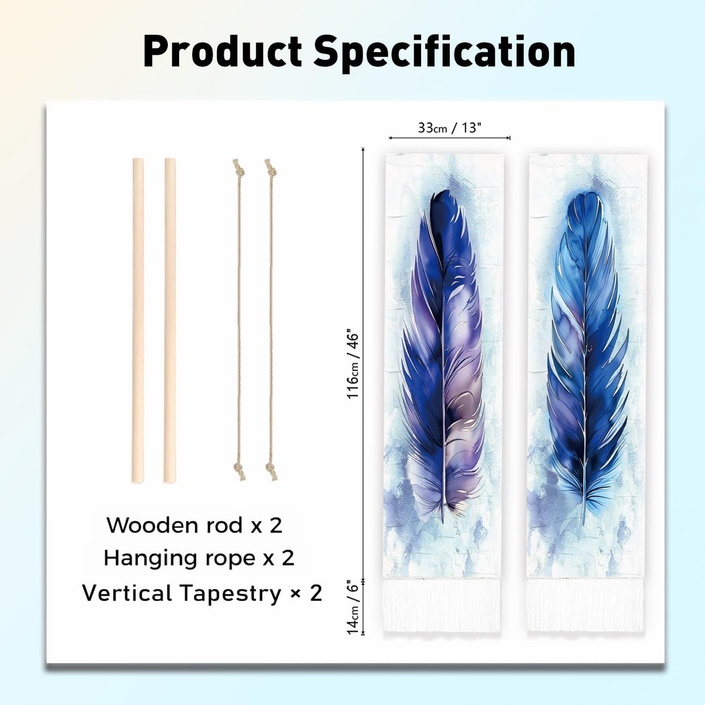Wandtapijten pligreat pack blauwe veren vloerkleed verticale muur Huis - Accessoires en Decoratie Naty Shop