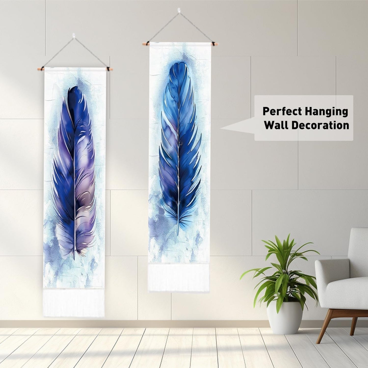 Wandtapijten pligreat pack blauwe veren vloerkleed verticale muur Huis - Accessoires en Decoratie Naty Shop