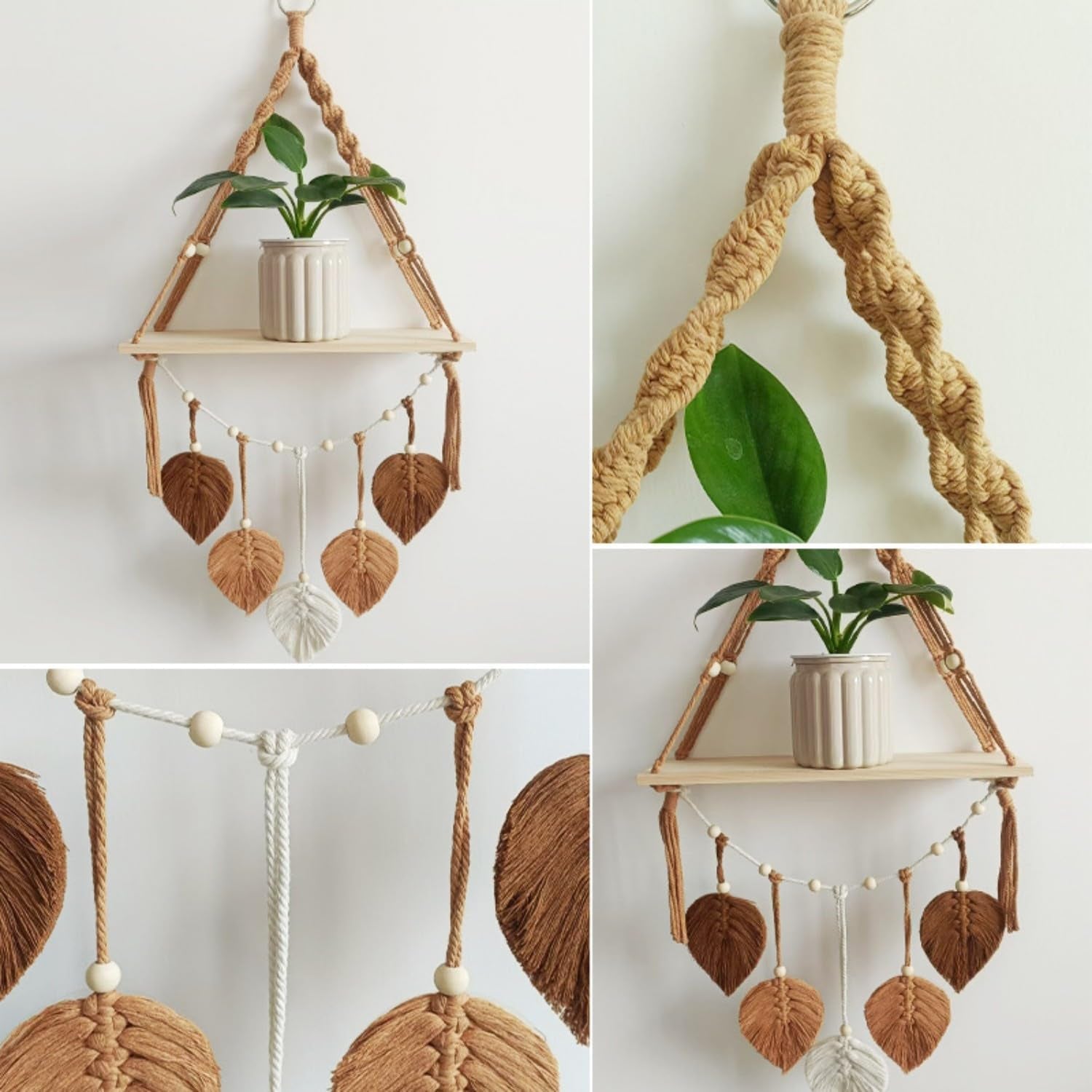 Wandtapijt houten plank slinger geweven bladeren Woon - Accessoires en Decoratie Naty Shop