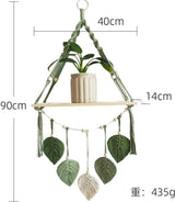 Wandtapijt houten plank slinger geweven bladeren Woon - Accessoires en Decoratie Naty Shop