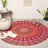 Rond wandkleed pauw mandala centimeter roundie hippie meisje Casa - Accessoires en Decoratie Naty Shop Goudrood D-72"