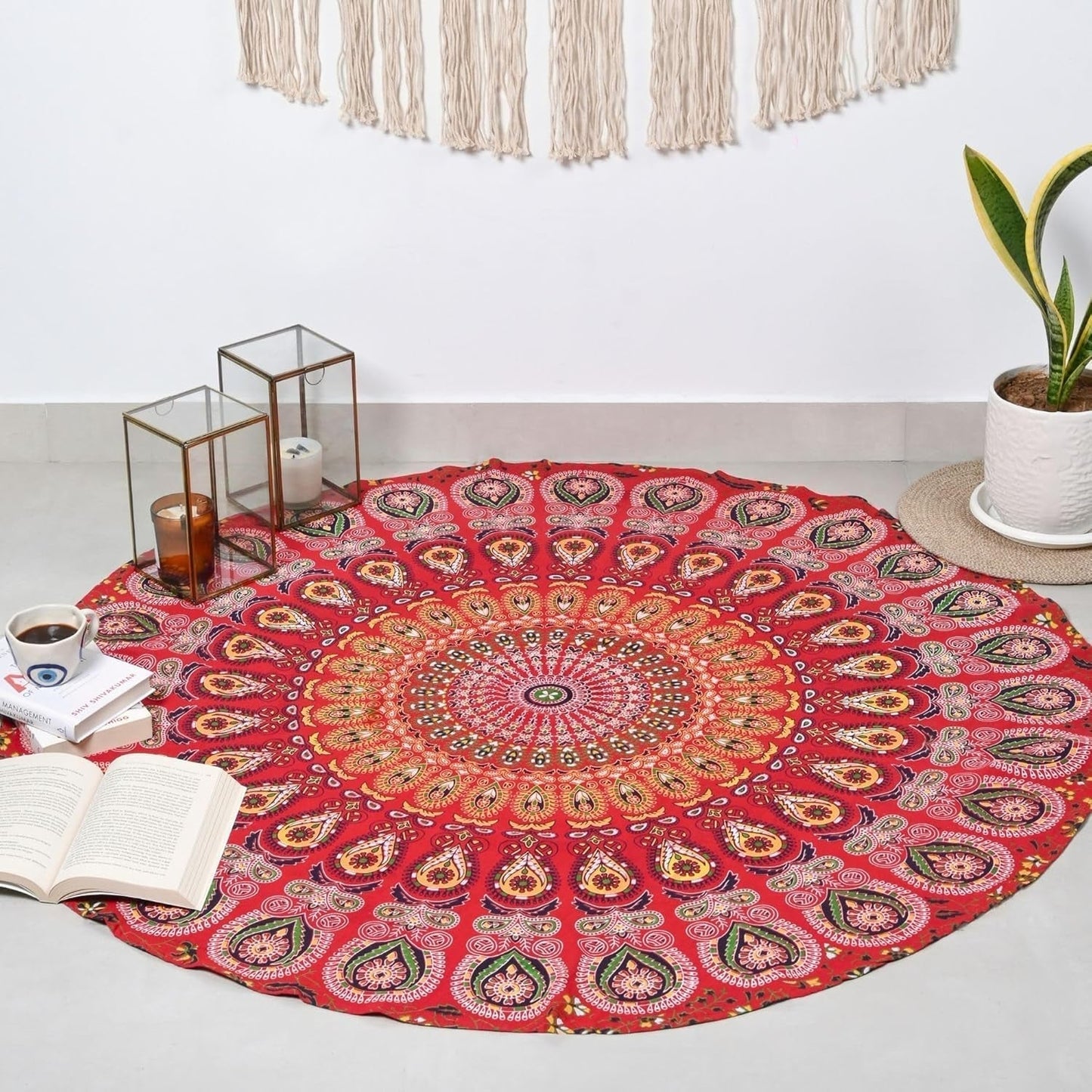 Rond wandkleed pauw mandala centimeter roundie hippie meisje Casa - Accessoires en Decoratie Naty Shop Goudrood D-48"