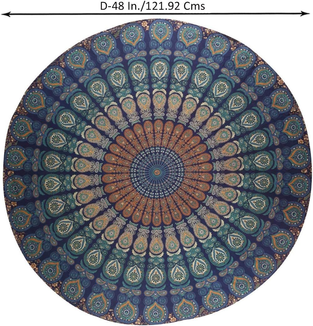 Rond wandkleed pauw mandala centimeter roundie hippie voorkant Huis - Accessoires en Decoratie Naty Shop