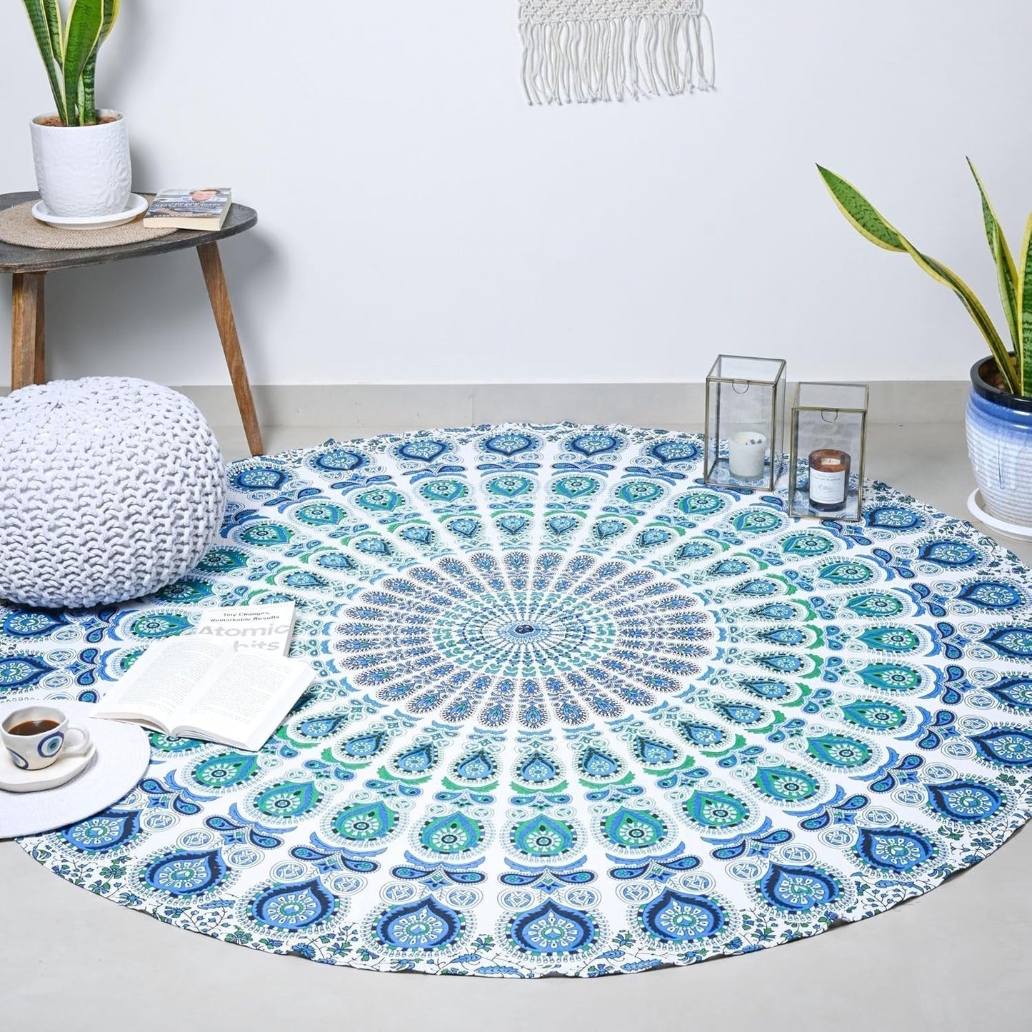 Rond wandkleed pauw mandala centimeter roundie hippie gezicht Casa - Accessoires en Decoratie Naty Shop Hemelsblauw D-72"