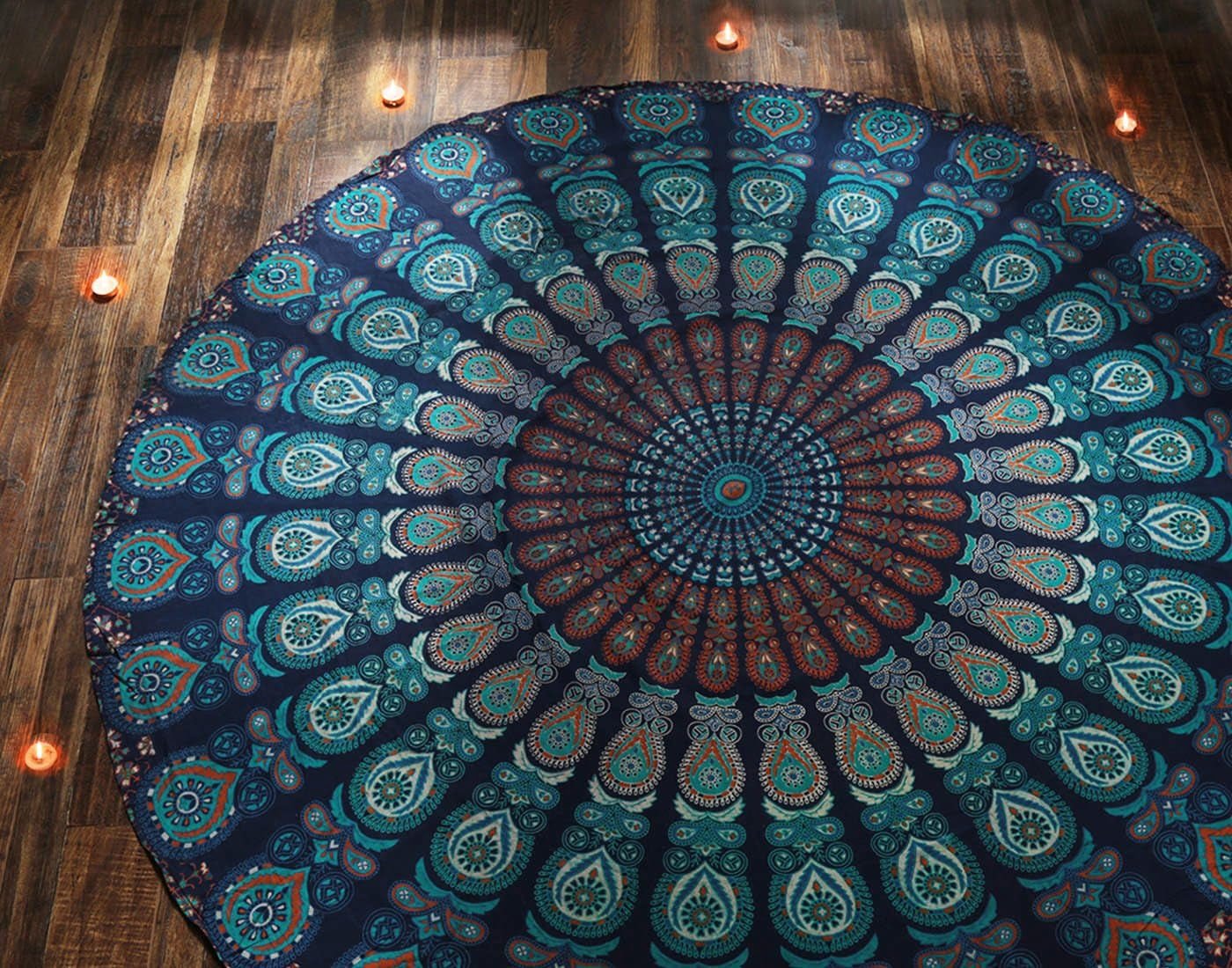 Rond wandkleed pauw mandala centimeter roundie hippie voorkant Huis - Accessoires en Decoratie Naty Shop